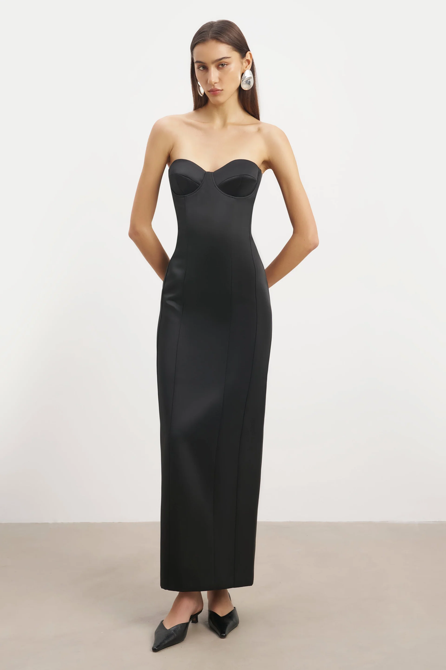 Satin Column Corset Maxi Dress