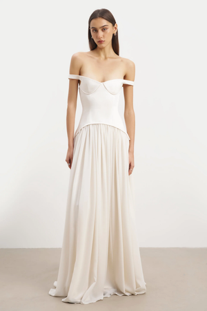 Satin Corset Off Shoulder Gown