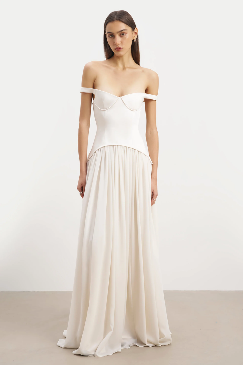 Satin Corset Off Shoulder Gown